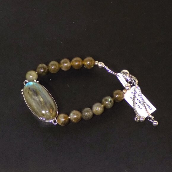 New Labradorite Cabochon Bolo Bead Slide Bracelet Made in India - Picture 2 of 9